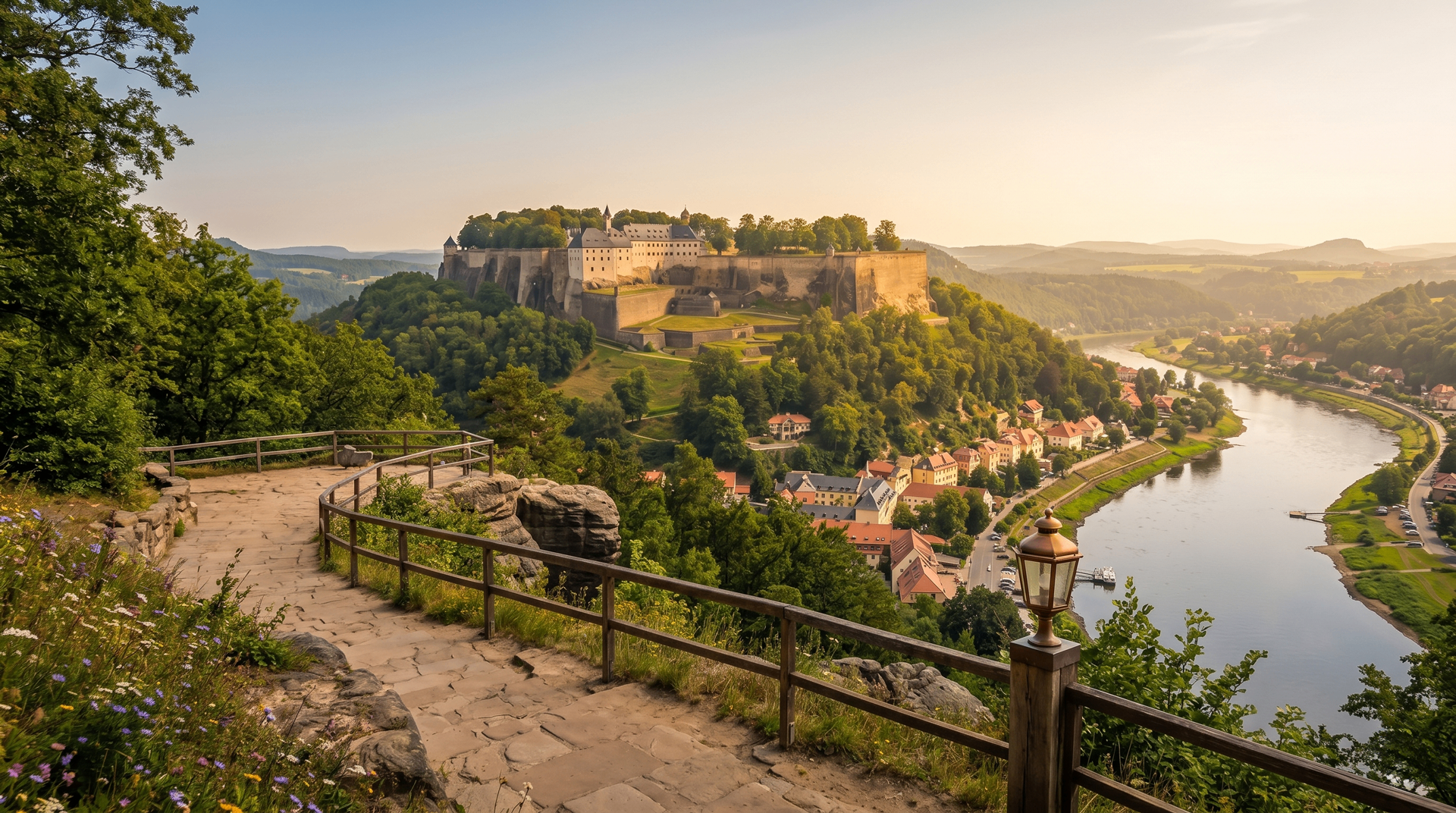 Blick auf die Festung Königstein über dem Elbtal